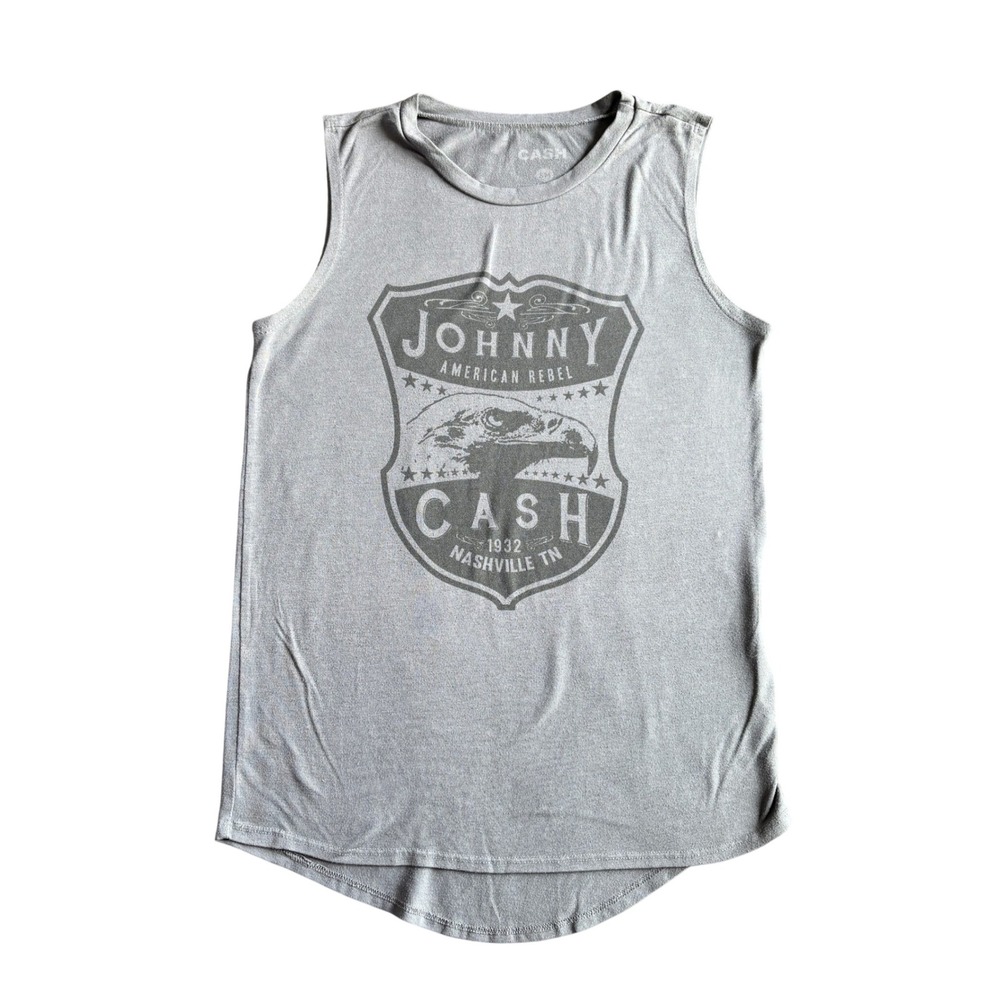 Johnny Cash American Rebel Muscle Tank Top Gray Graphic Eagle Nashville Small